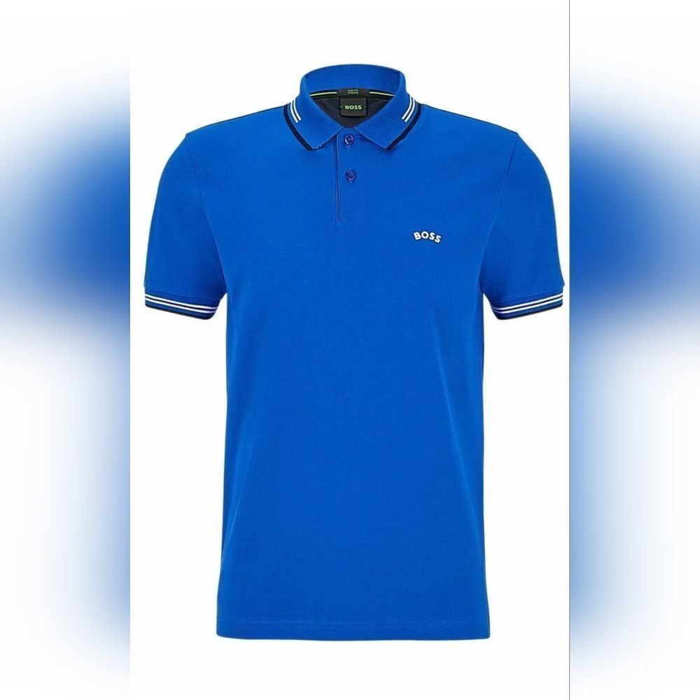 Hugo Boss Curved-logo Slim-fit Mens Size XL Polo Shirt Stretch-cotton Pique New